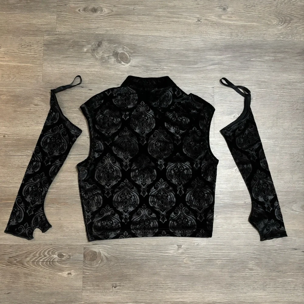 NWT Dolls Kill / Widow Brocade Blouse with Matching Gloves - Picture 2 of 8